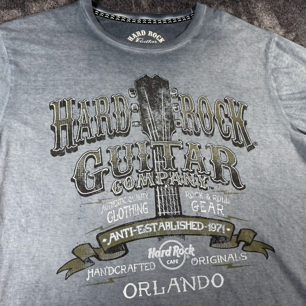 Hard Rock Cafe Guitar Company Orlando Mens Blue Small Shirt Distressed